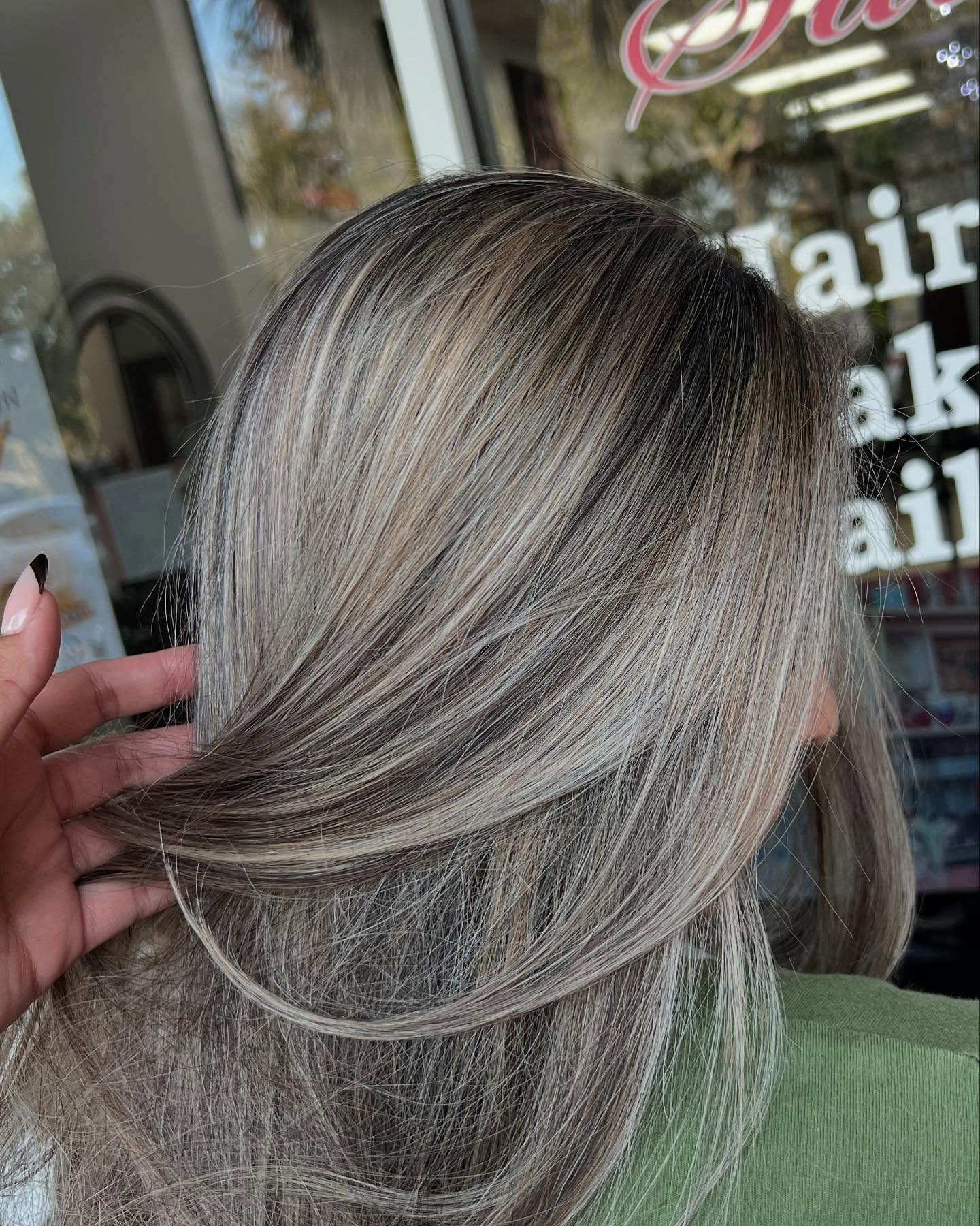 Silver and ash grey blending that melts natural grey into soft highlights