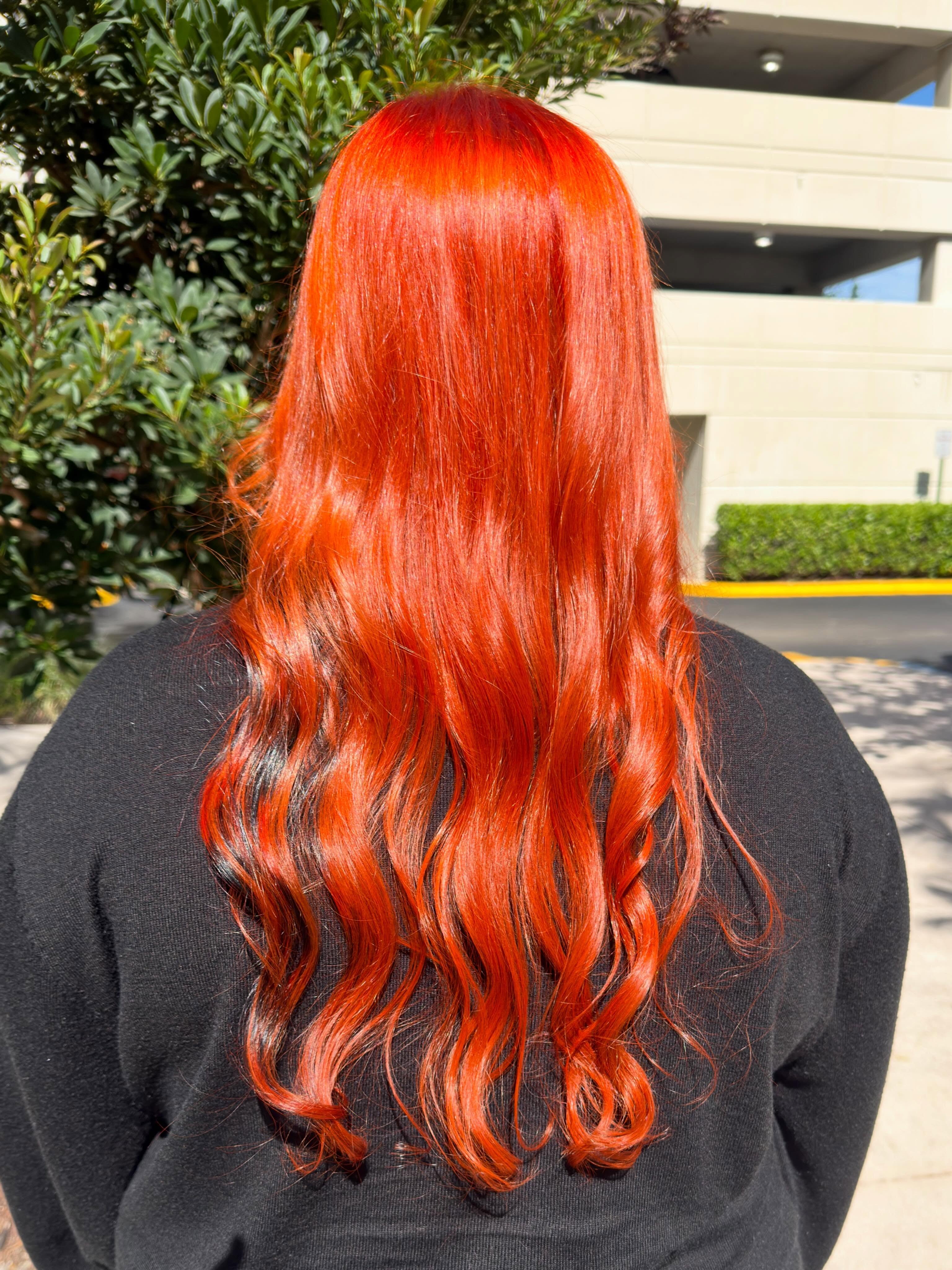 Fiery custom copper on long waves, bright and even from root to tip